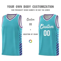 Sky Blue Purple White Diamond Stripe Side Basketball Jersey 3