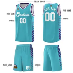 Sky Blue Purple White Diamond Stripe Side Basketball Jersey 5