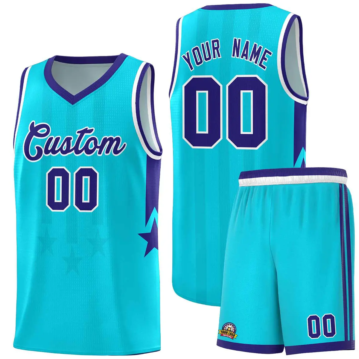 Sky Blue Purple White Gradient Star Graffiti Basketball Jersey