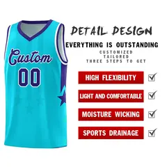 Sky Blue Purple White Gradient Star Graffiti Basketball Jersey 2