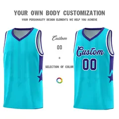 Sky Blue Purple White Gradient Star Graffiti Basketball Jersey 3