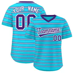 Sky Blue Purple-White Horizontal Stripe Pullover Baseball Jersey 1