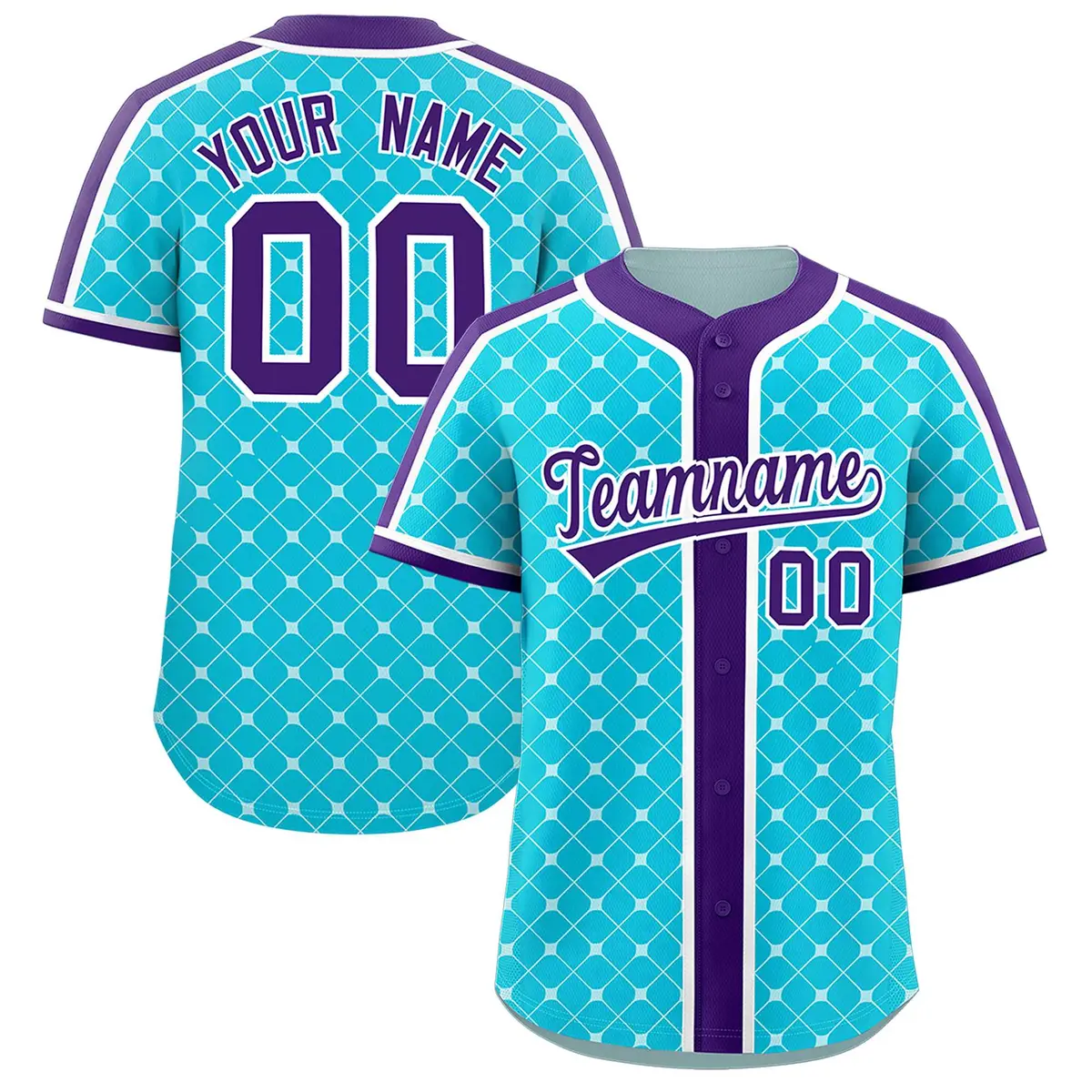 Sky Blue Purple-White Plaid Authentic Baseball Jersey