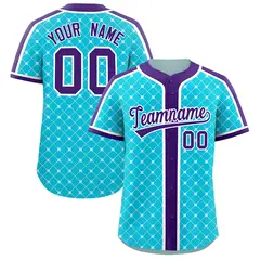 Sky Blue Purple-White Plaid Authentic Baseball Jersey 1