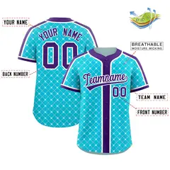 Sky Blue Purple-White Plaid Authentic Baseball Jersey 2