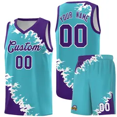 Sky Blue Purple-White Sparkle Print Basketball Kits