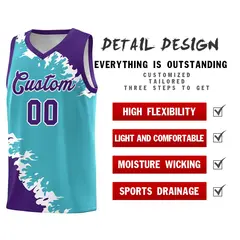Sky Blue Purple-White Sparkle Print Basketball Kits 2