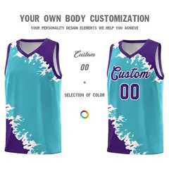 Sky Blue Purple-White Sparkle Print Basketball Kits 3