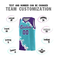 Sky Blue Purple-White Sparkle Print Basketball Kits 4