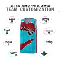 Sky Blue Red-Black Tear Graffiti Basketball Jersey 4
