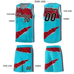 Sky Blue Red-Black Tear Graffiti Basketball Jersey 5