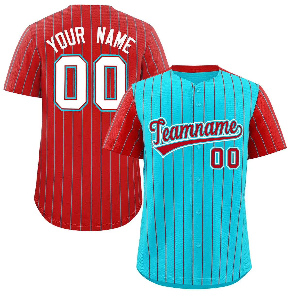 Sky Blue Red Pinstripe Raglan Sleeves Baseball Jersey