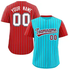Sky Blue Red Pinstripe Raglan Sleeves Baseball Jersey