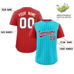 Sky Blue Red Pinstripe Raglan Sleeves Baseball Jersey 2