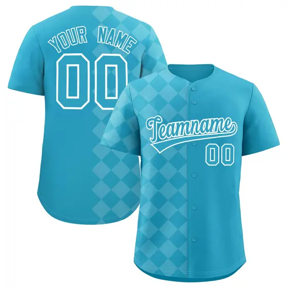 Sky Blue Rhombus Design Authentic Baseball Jersey