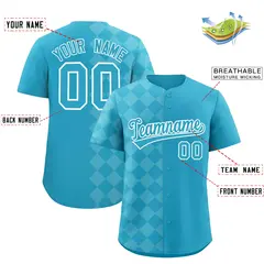 Sky Blue Rhombus Design Authentic Baseball Jersey 2