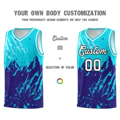 Sky Blue Royal Beast Pattern Sports Basketball Jersey 3