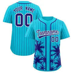 Sky Blue Royal Pinstripe Coconut Tree Baseball Jersey 1
