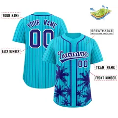 Sky Blue Royal Pinstripe Coconut Tree Baseball Jersey 2