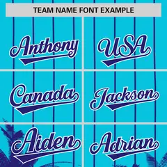 Sky Blue Royal Pinstripe Coconut Tree Baseball Jersey 3