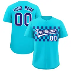 Sky Blue Royal Plaid Fashion Authentic Baseball Jersey 1