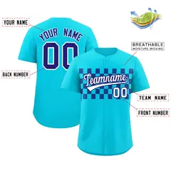 Sky Blue Royal Plaid Fashion Authentic Baseball Jersey 2