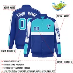 Sky Blue Royal Raglan Sleeves Varsity Letterman Jacket 2