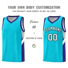 Sky Blue Royal Side Design Basketball Sports Uniform Jersey 3