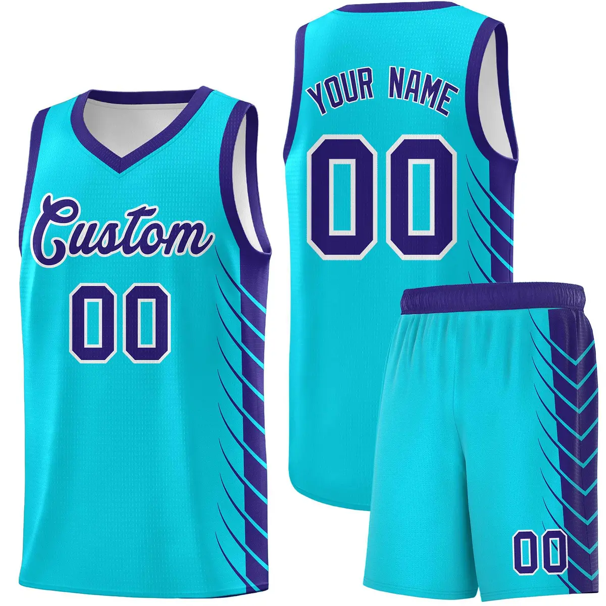 Sky Blue Royal Side Symmetrical Line Pattern Basketball Jersey