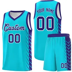 Sky Blue Royal Side Symmetrical Line Pattern Basketball Jersey