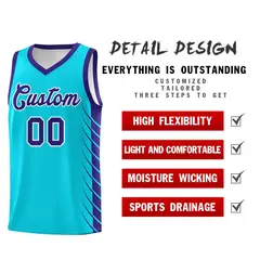 Sky Blue Royal Side Symmetrical Line Pattern Basketball Jersey 2