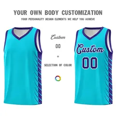 Sky Blue Royal Side Symmetrical Line Pattern Basketball Jersey 3