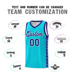 Sky Blue Royal Side Symmetrical Line Pattern Basketball Jersey 4