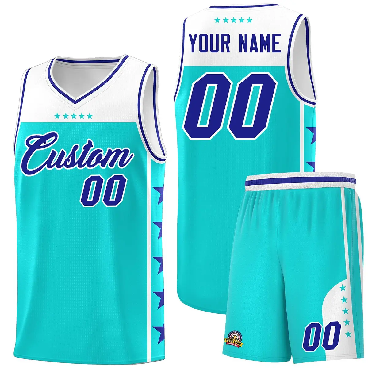 Sky Blue Royal Star Pattern Team Basketball Jersey
