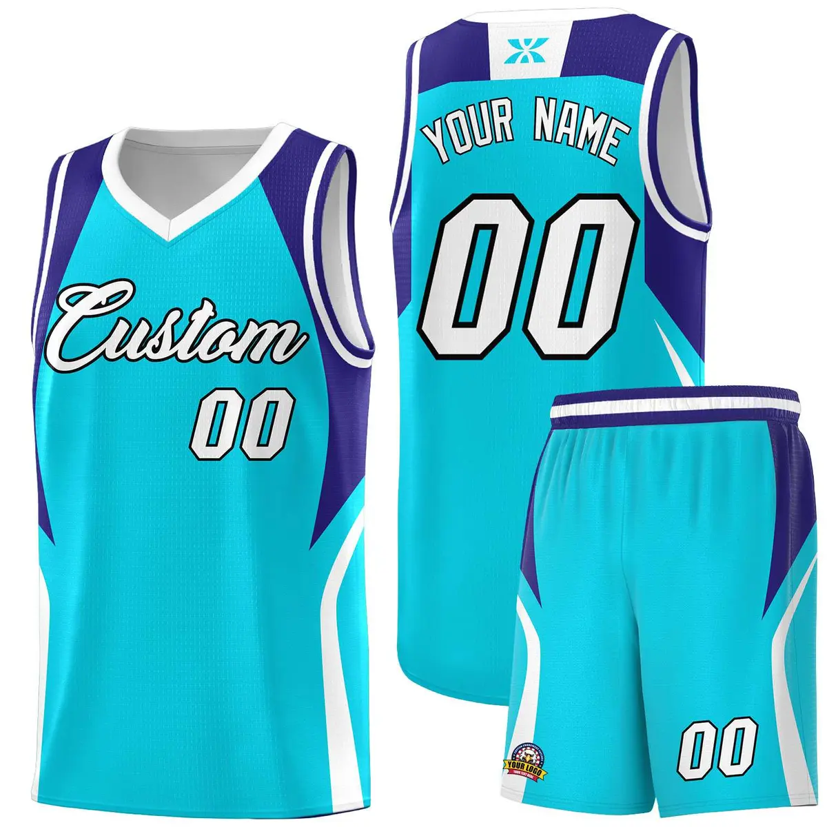 Sky Blue Royal White Color Block Basketball Jersey