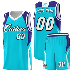 Sky Blue Royal White Color Block Basketball Jersey