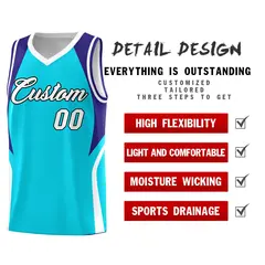 Sky Blue Royal White Color Block Basketball Jersey 2