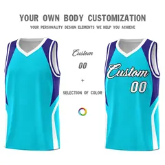 Sky Blue Royal White Color Block Basketball Jersey 3