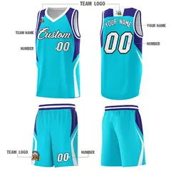 Sky Blue Royal White Color Block Basketball Jersey 5