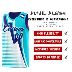 Sky Blue Royal White Gradient Lightning Stripe Reversible Basketball Jersey 3