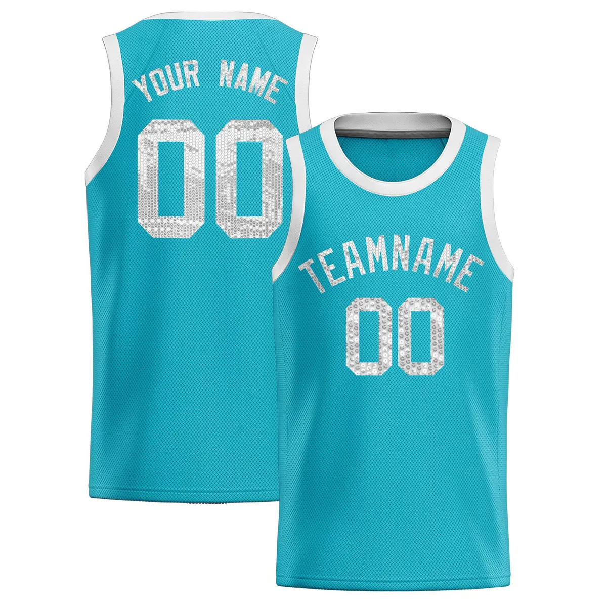 Sky Blue Sequined Trim Athletic Basketball Jersey