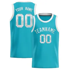 Sky Blue Sequined Trim Athletic Basketball Jersey 1
