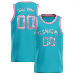 Sky Blue Sequined Trim Athletic Basketball Jersey 1
