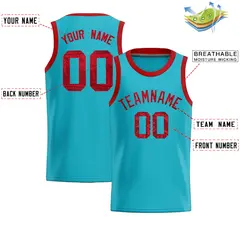 Sky Blue Sequined Trim Athletic Basketball Jersey 2