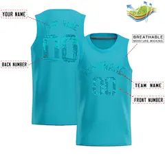 Sky Blue Sequined Trim Athletic Basketball Jersey 2