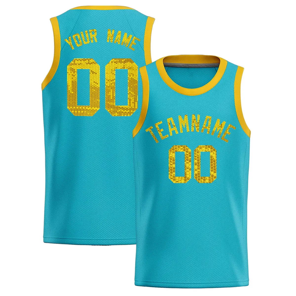 Sky Blue Sequined Trim Athletic Basketball Jersey