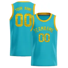 Sky Blue Sequined Trim Athletic Basketball Jersey