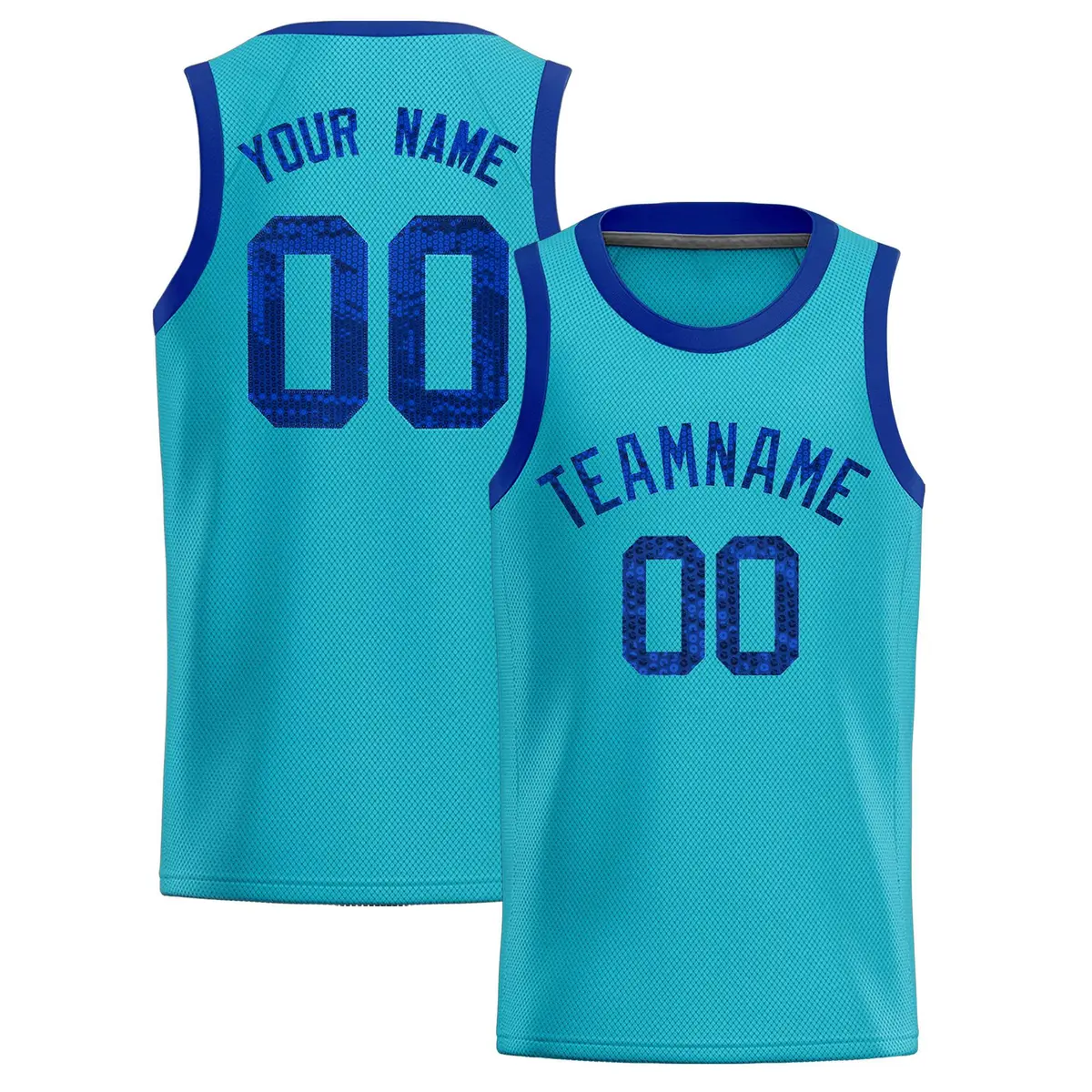 Sky Blue Sequined Trim Athletic Basketball Jersey