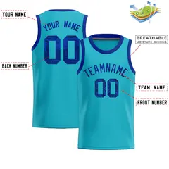 Sky Blue Sequined Trim Athletic Basketball Jersey 2