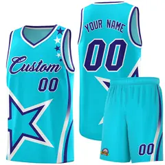 Sky Blue Shoulder Stars Graffiti Basketball Jersey Set 1